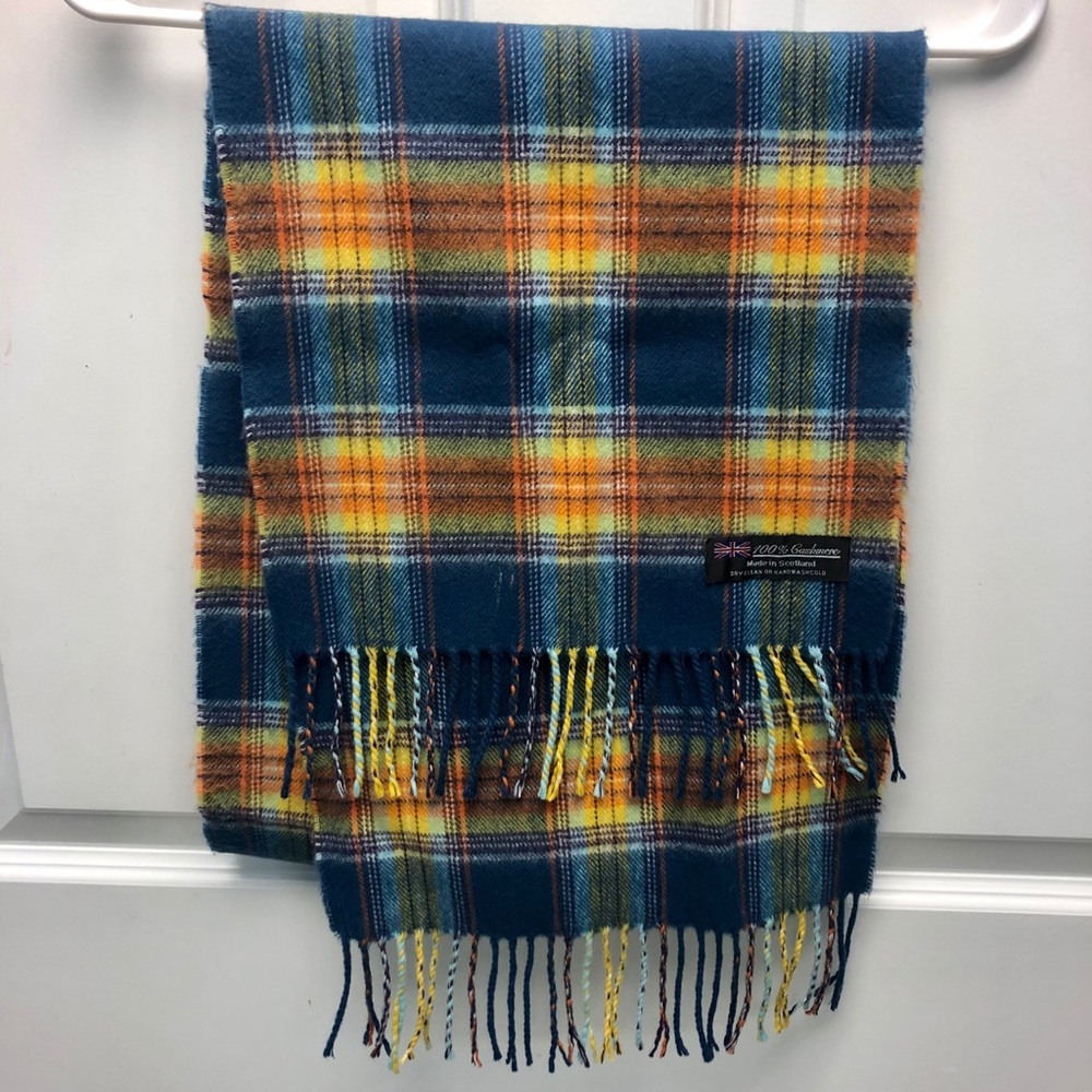 Cashmere scarf 6ft Orange and Blue Plaid